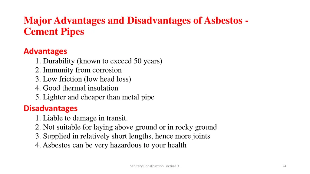 major advantages and disadvantages of asbestos