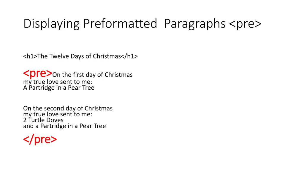 displaying preformatted paragraphs pre