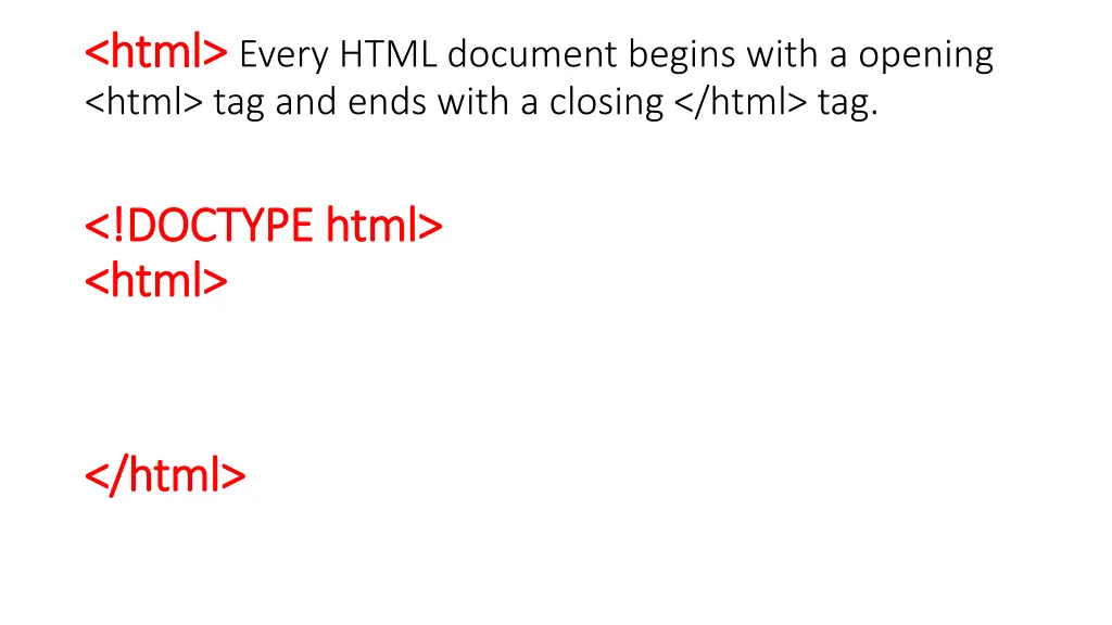 html html every html document begins with