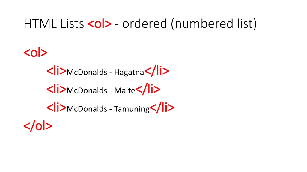 html lists ol ol ordered numbered list