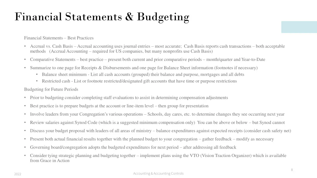 financial statements budgeting