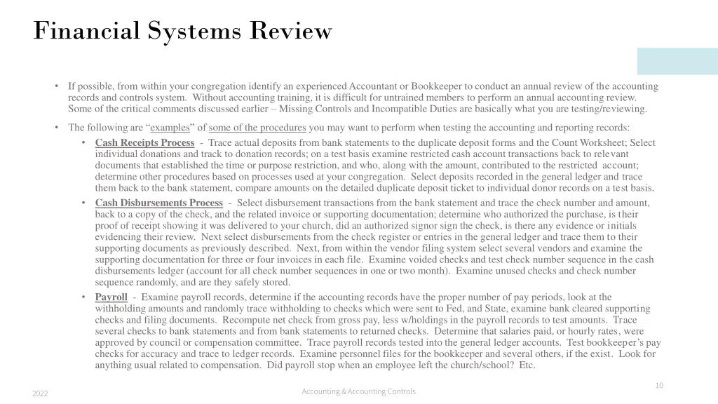 financial systems review