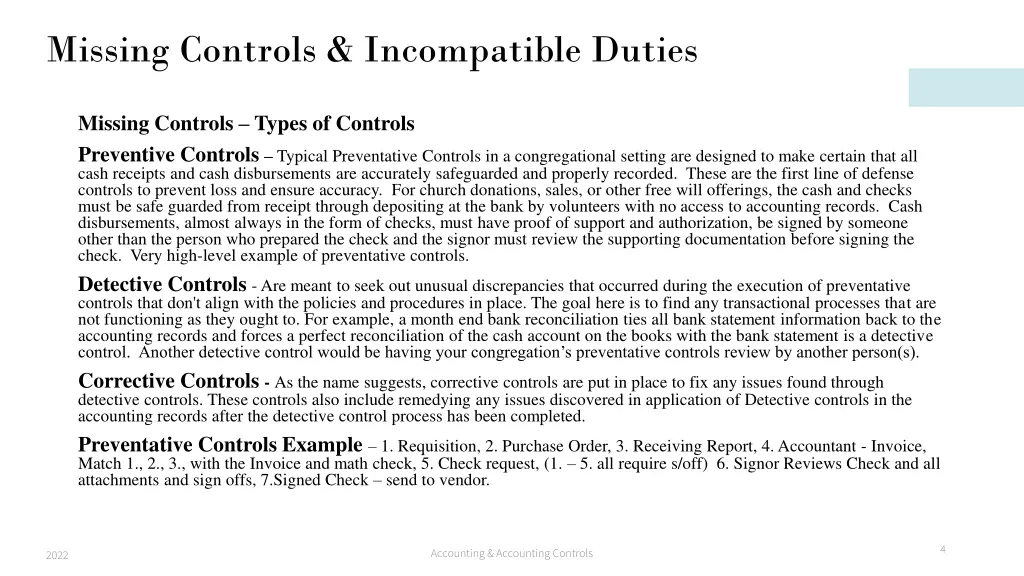 missing controls incompatible duties