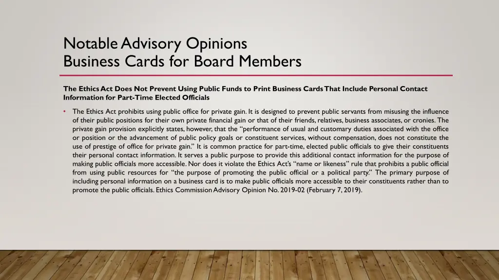 notable advisory opinions business cards