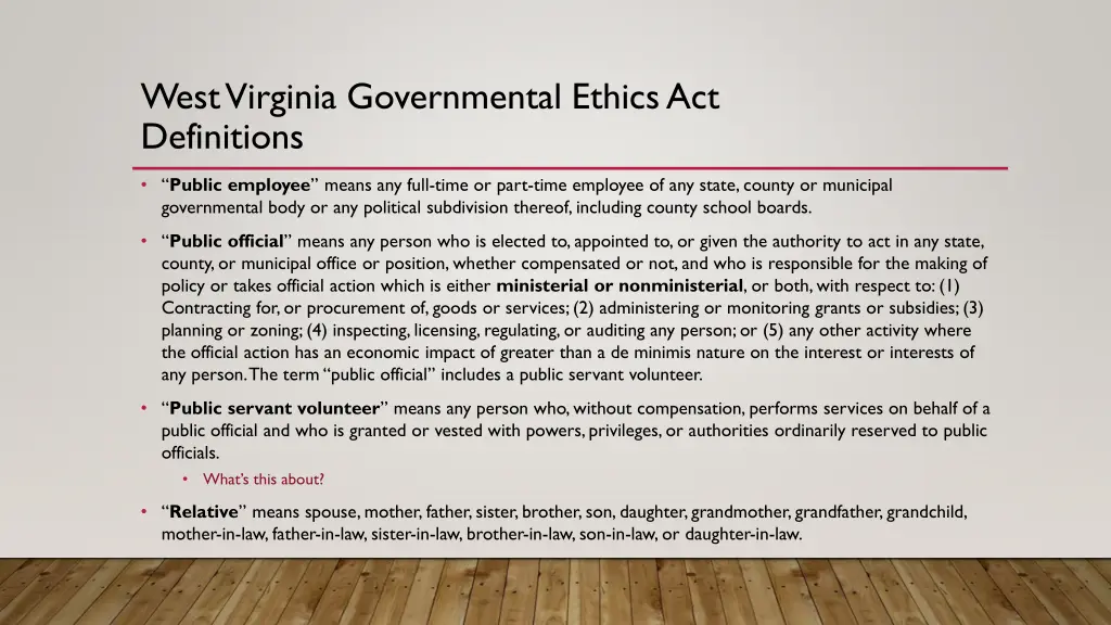 west virginia governmental ethics act definitions 1