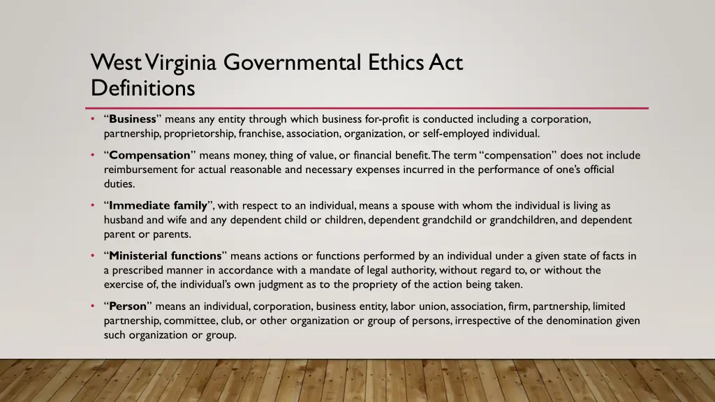 west virginia governmental ethics act definitions