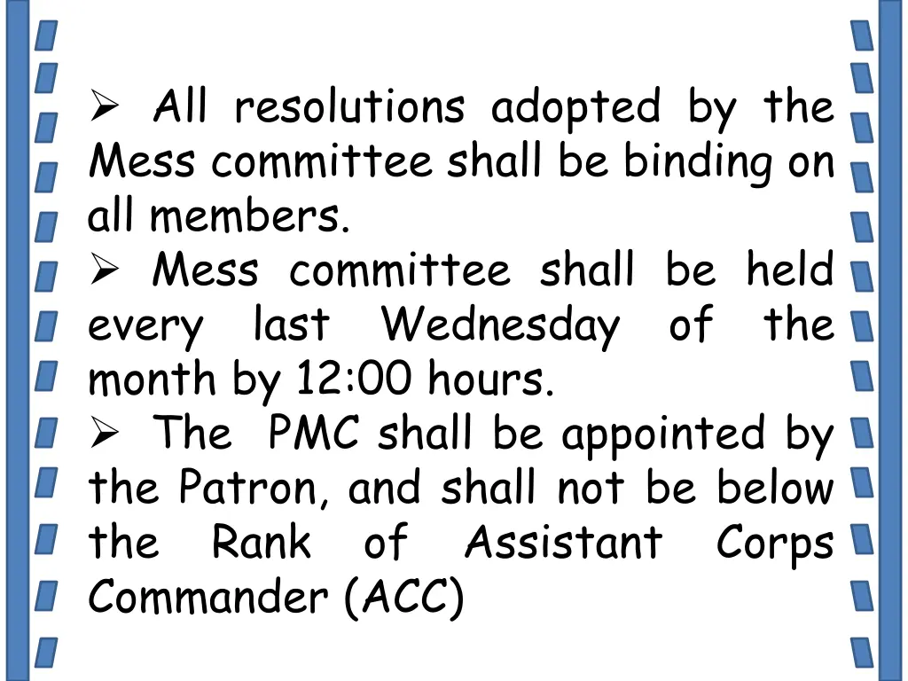 all resolutions adopted by the mess committee