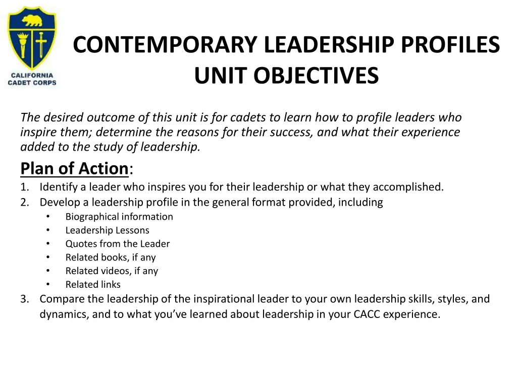 contemporary leadership profiles unit objectives