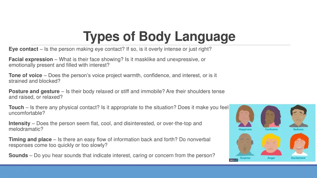 types of body language eye contact is the person