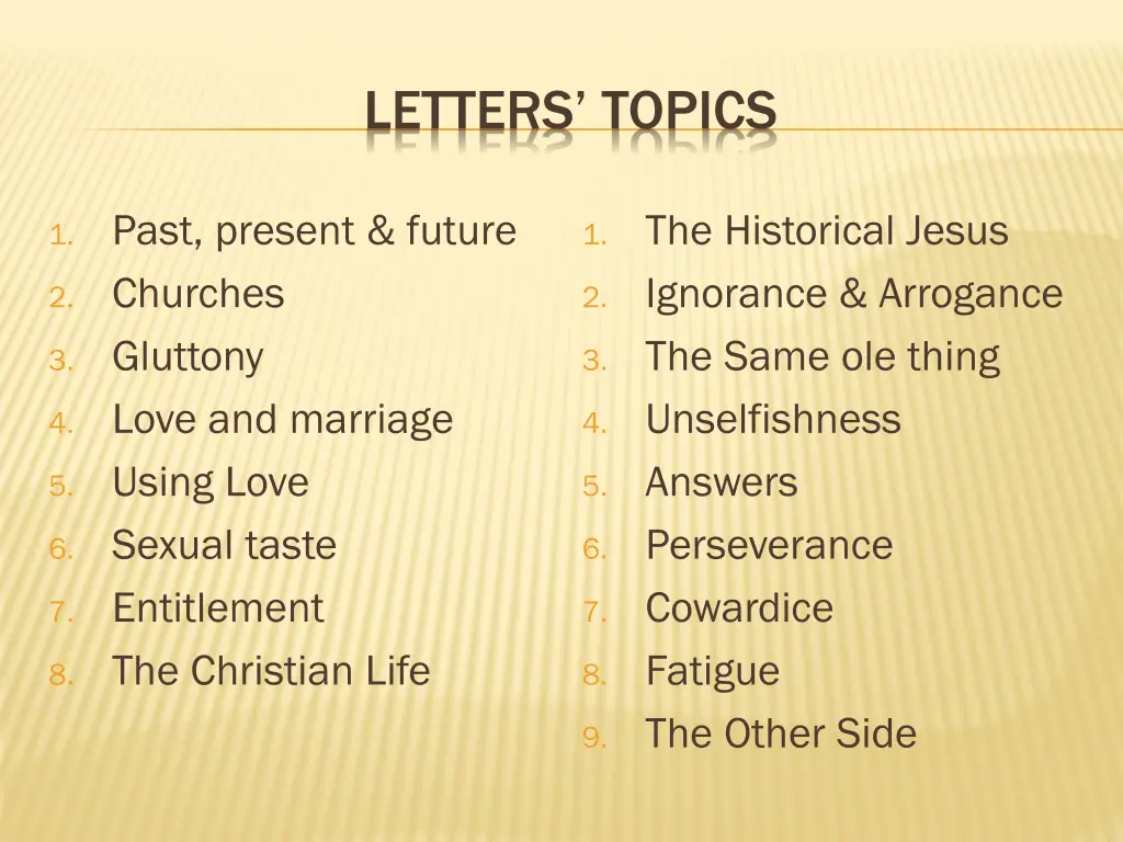 letters topics