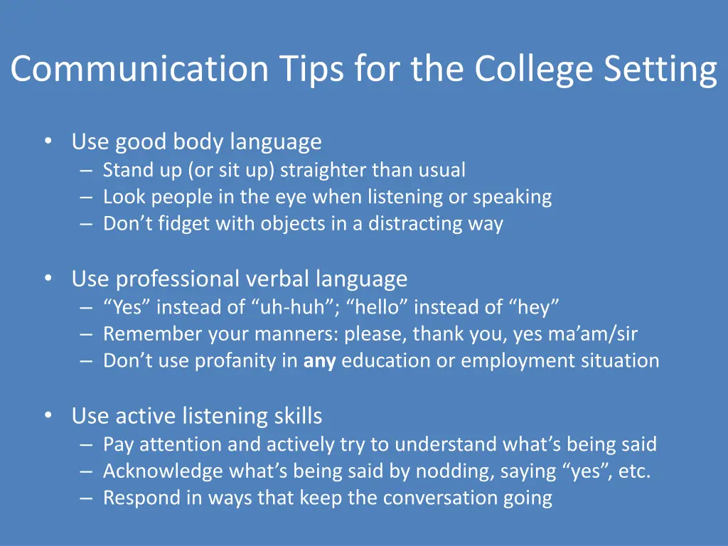 communication tips for the college setting