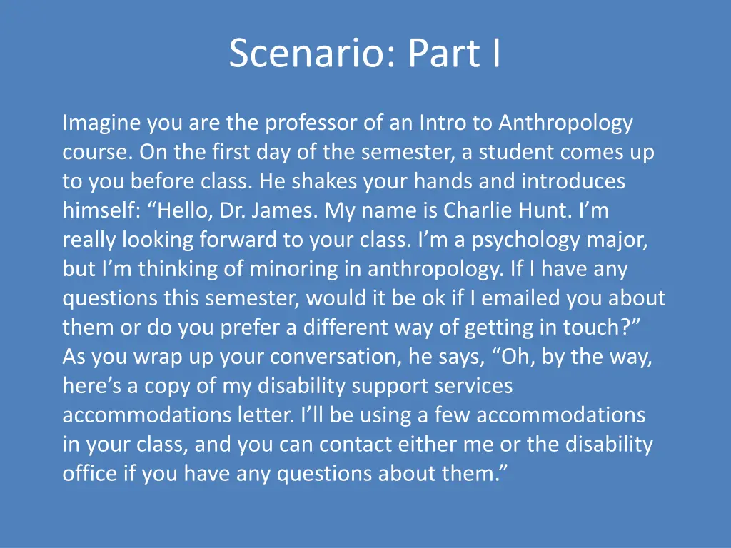 scenario part i