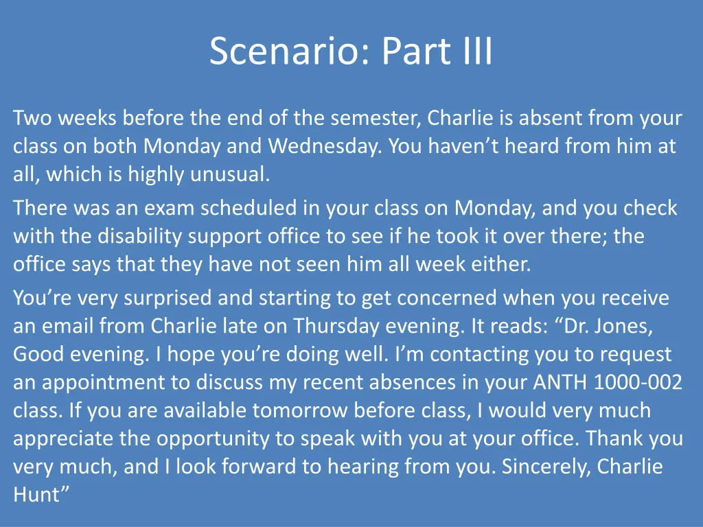 scenario part iii