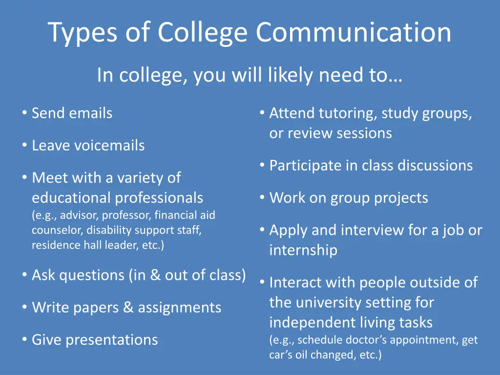 types of college communication