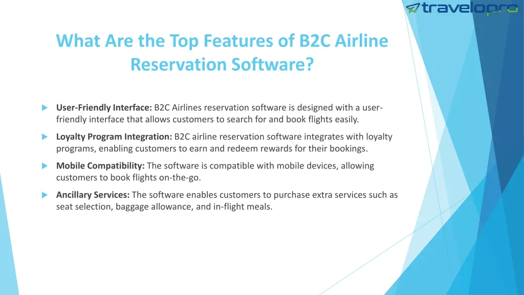 what are the top features of b2c airline