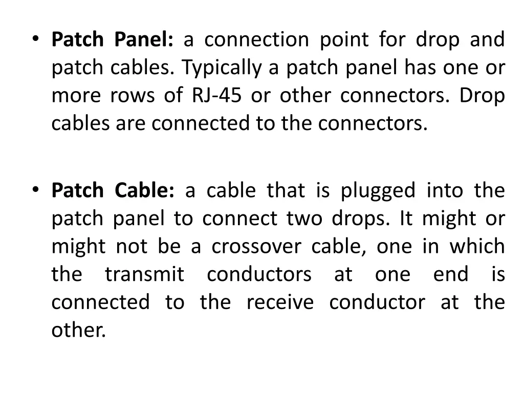 patch panel a connection point for drop and patch