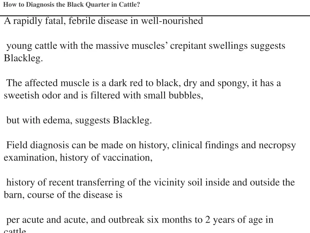 how to diagnosis the black quarter in cattle