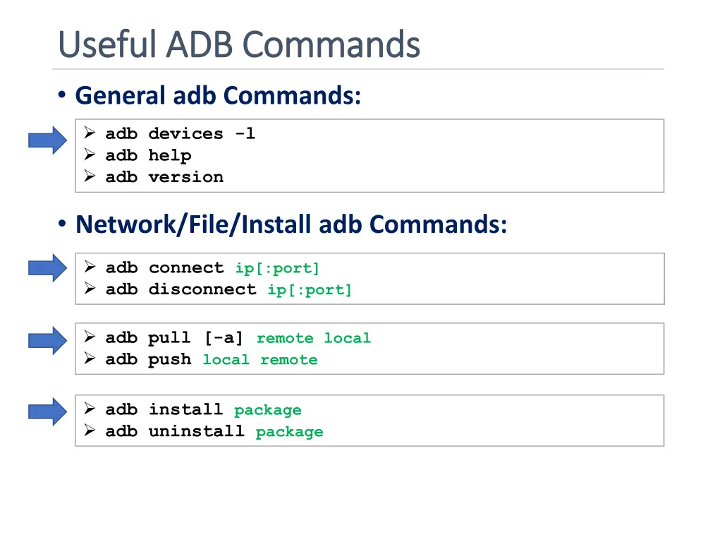 useful adb commands useful adb commands general