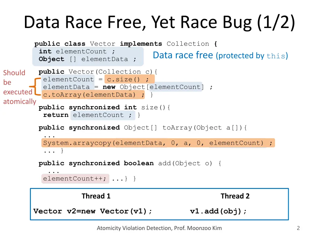 data race free yet race bug 1 2