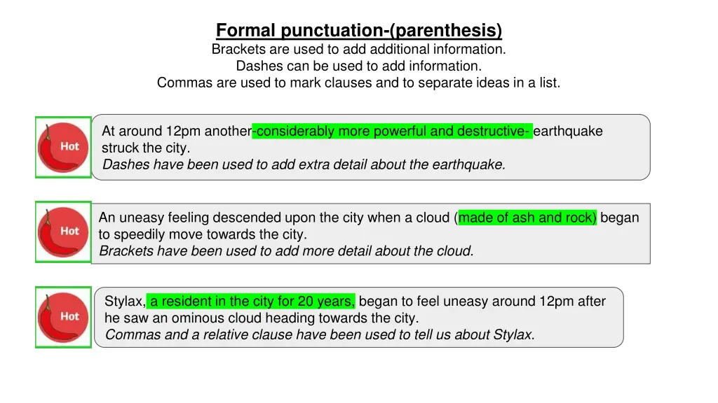 formal punctuation parenthesis brackets are used