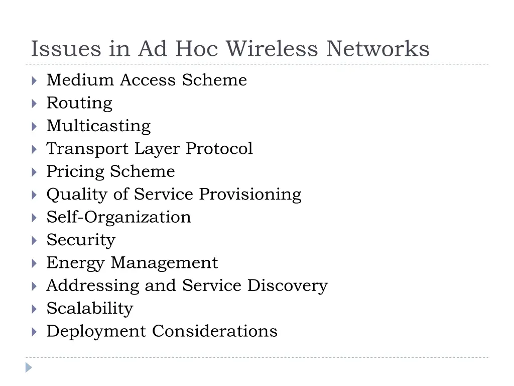 issues in ad hoc wireless networks