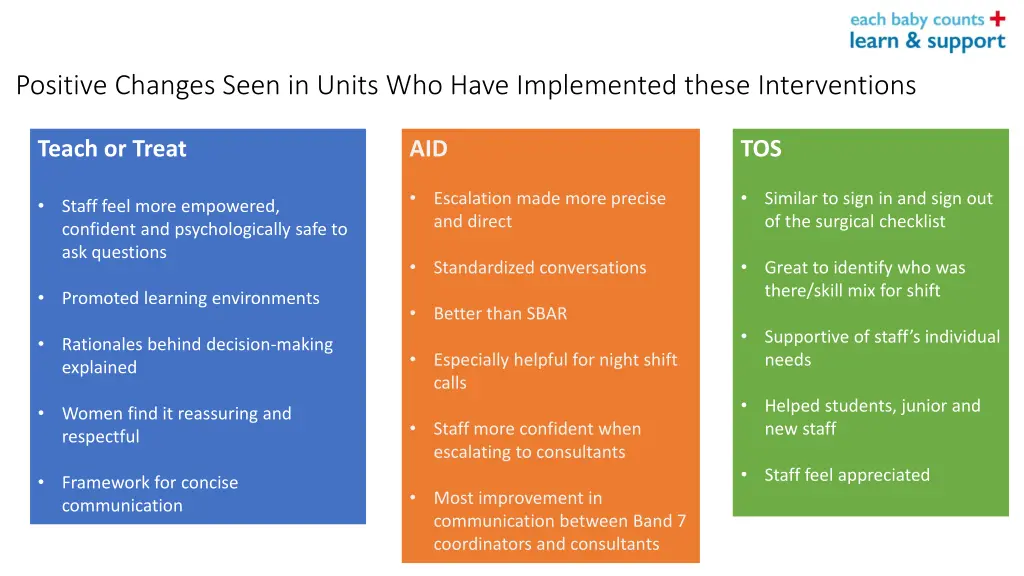 positive changes seen in units who have