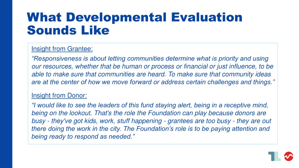 what developmental evaluation sounds like