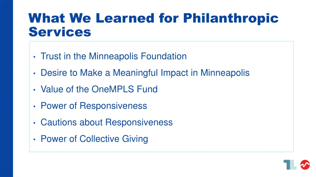 what we learned for philanthropic services