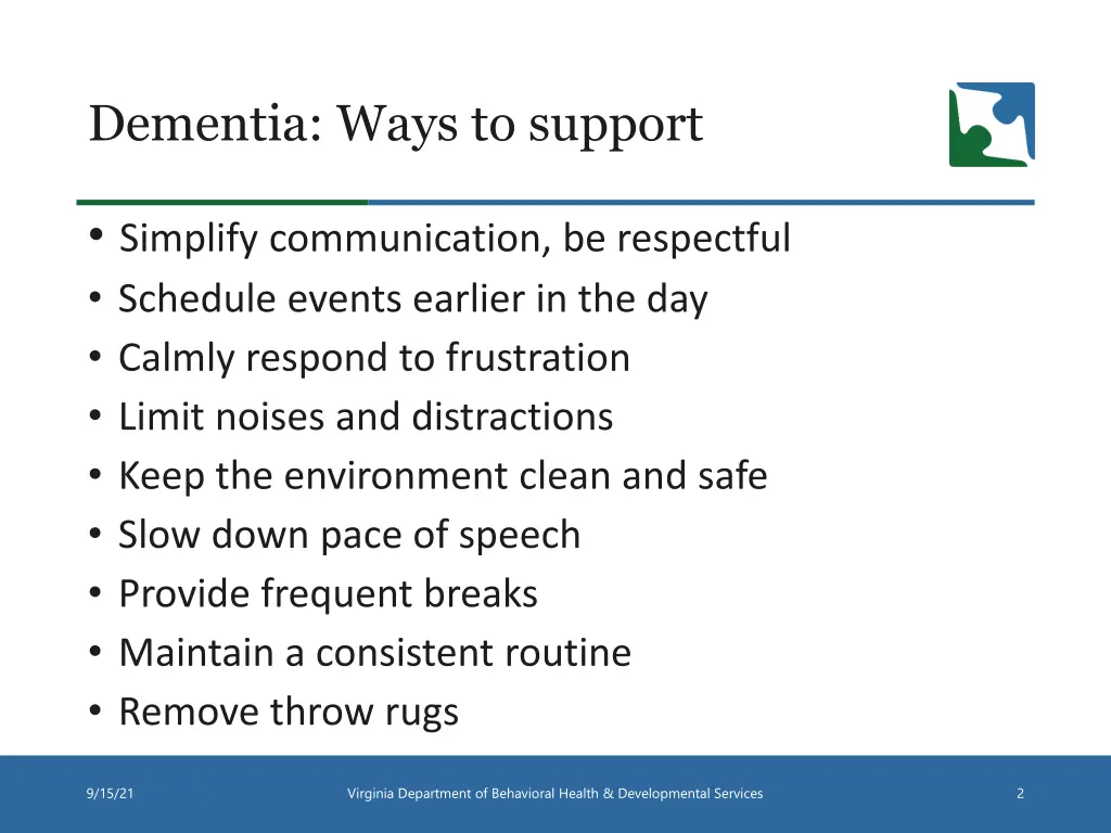 dementia ways to support