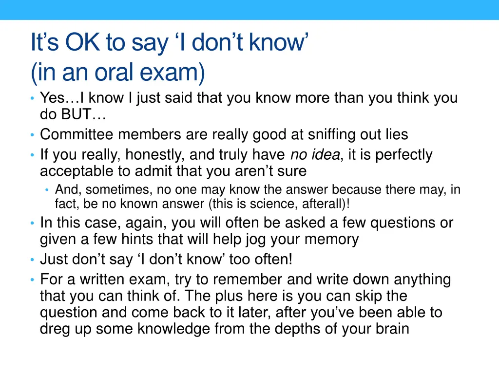 it s ok to say i don t know in an oral exam