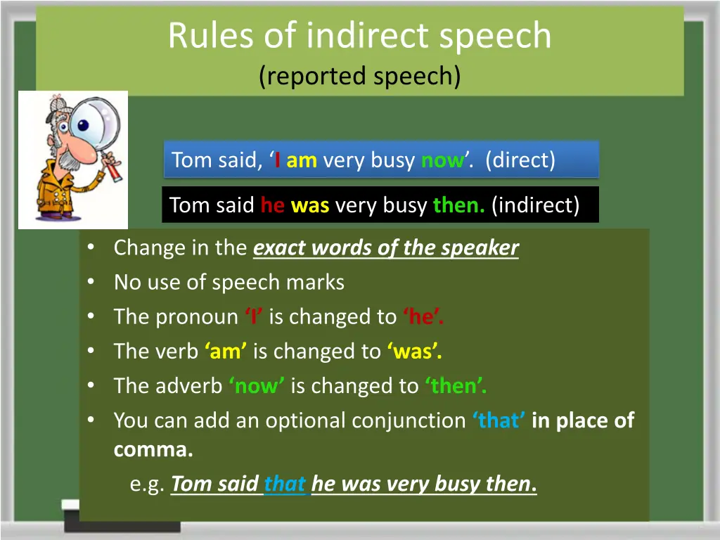 rules of indirect speech reported speech