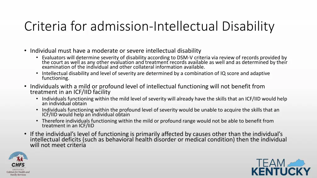 criteria for admission intellectual disability