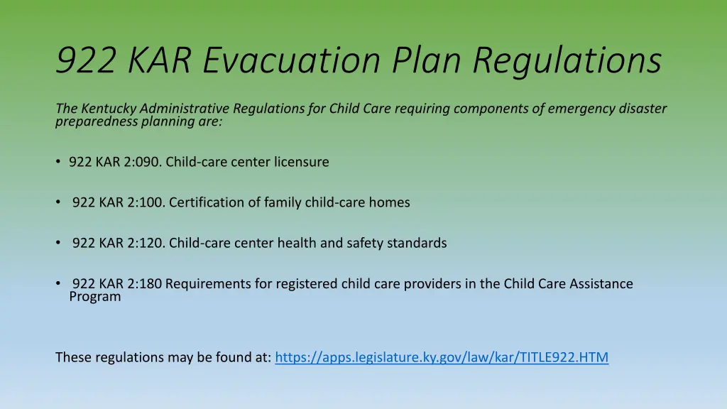 922 kar evacuation plan regulations