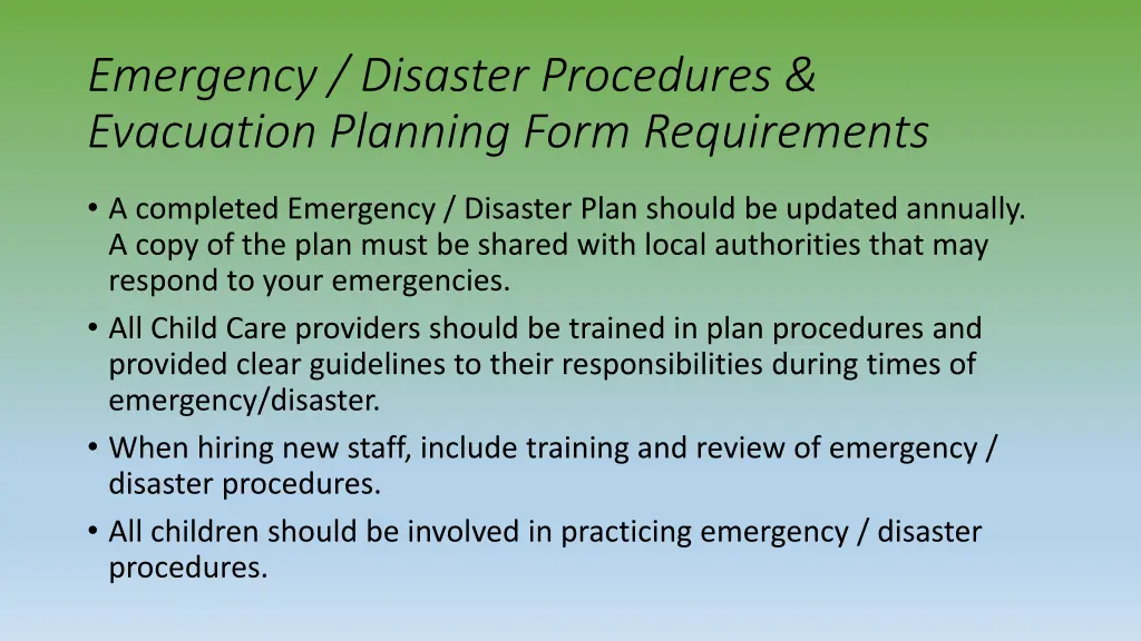 emergency disaster procedures evacuation planning