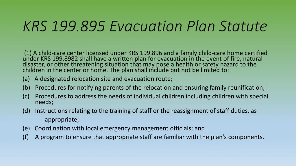 krs 199 895 evacuation plan statute 1