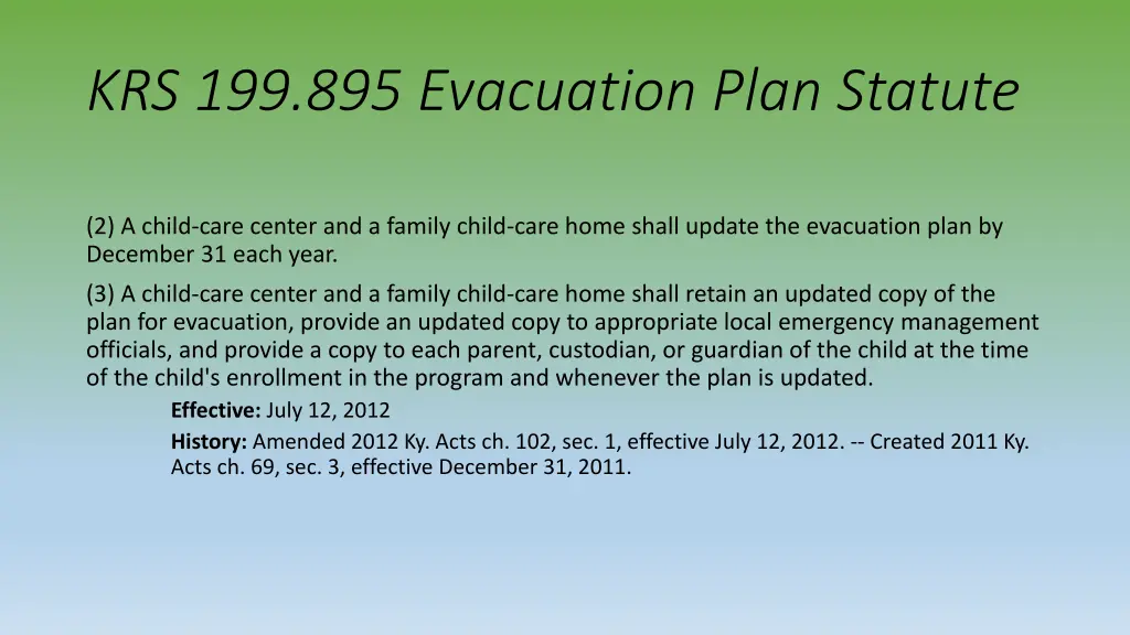 krs 199 895 evacuation plan statute 2