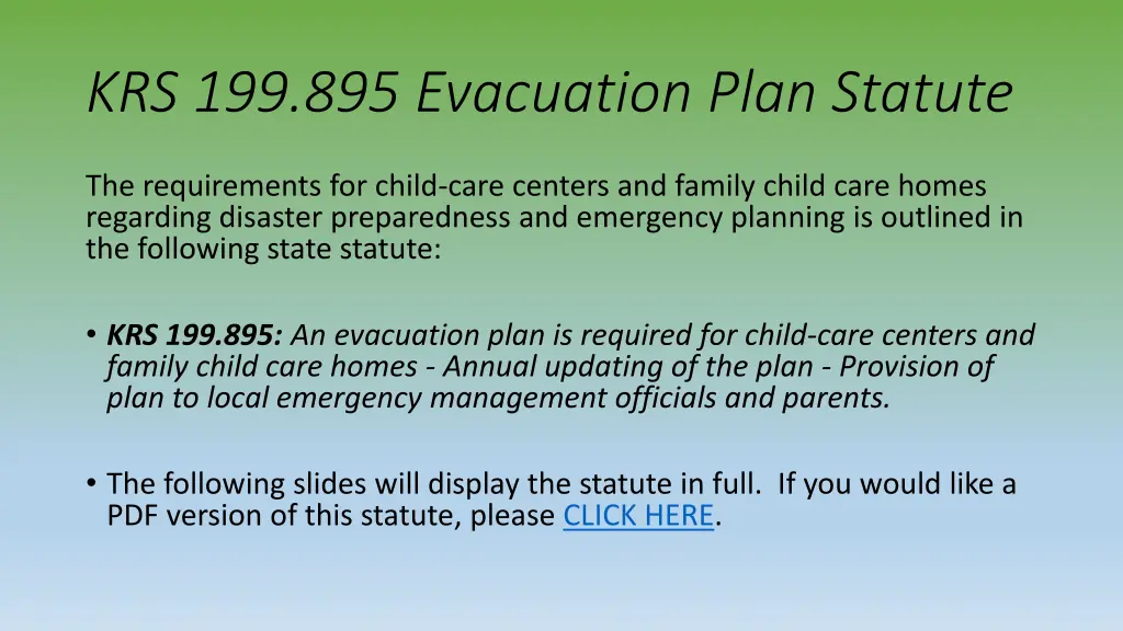 krs 199 895 evacuation plan statute