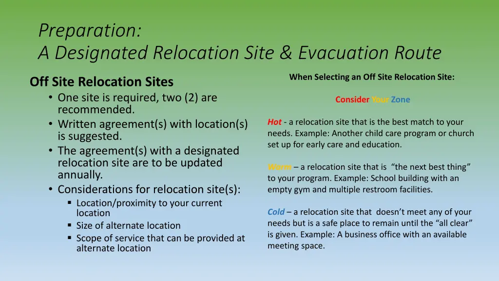 preparation a designated relocation site 2