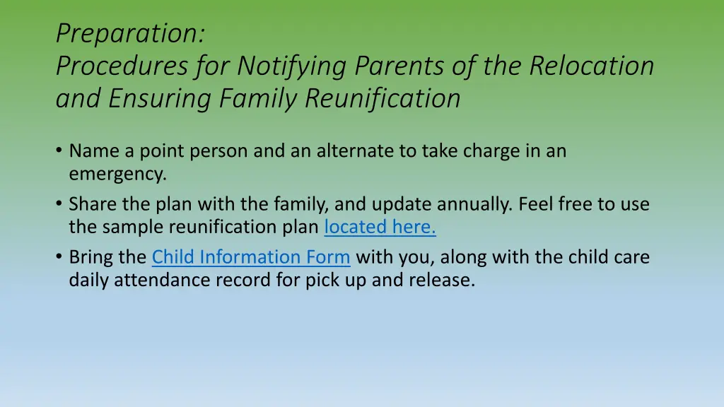 preparation procedures for notifying parents