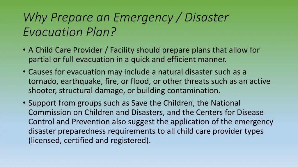 why prepare an emergency disaster evacuation plan