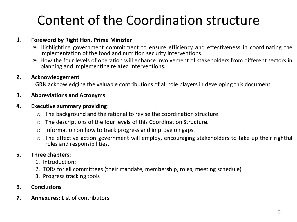 content of the coordination structure