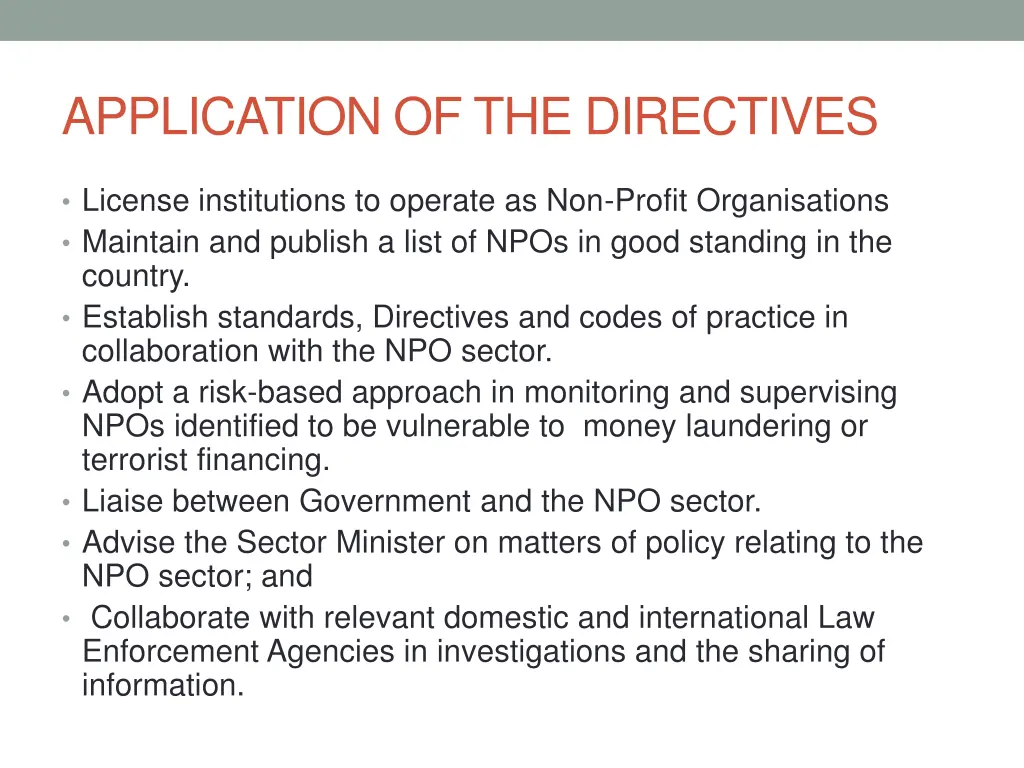 application of the directives