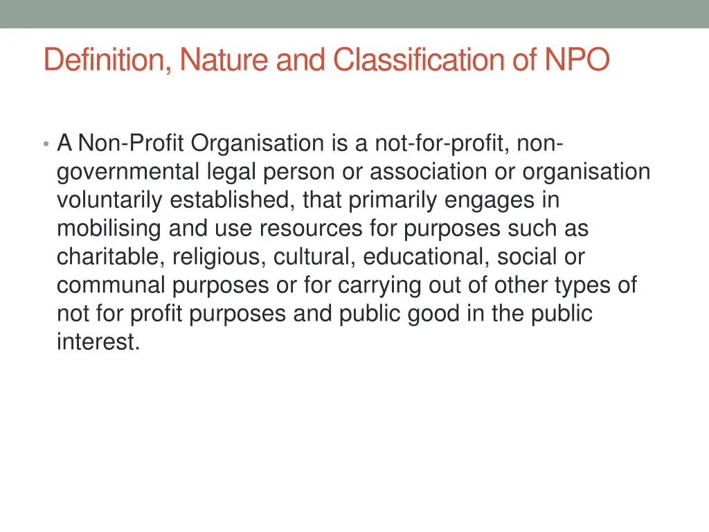 definition nature and classification of npo