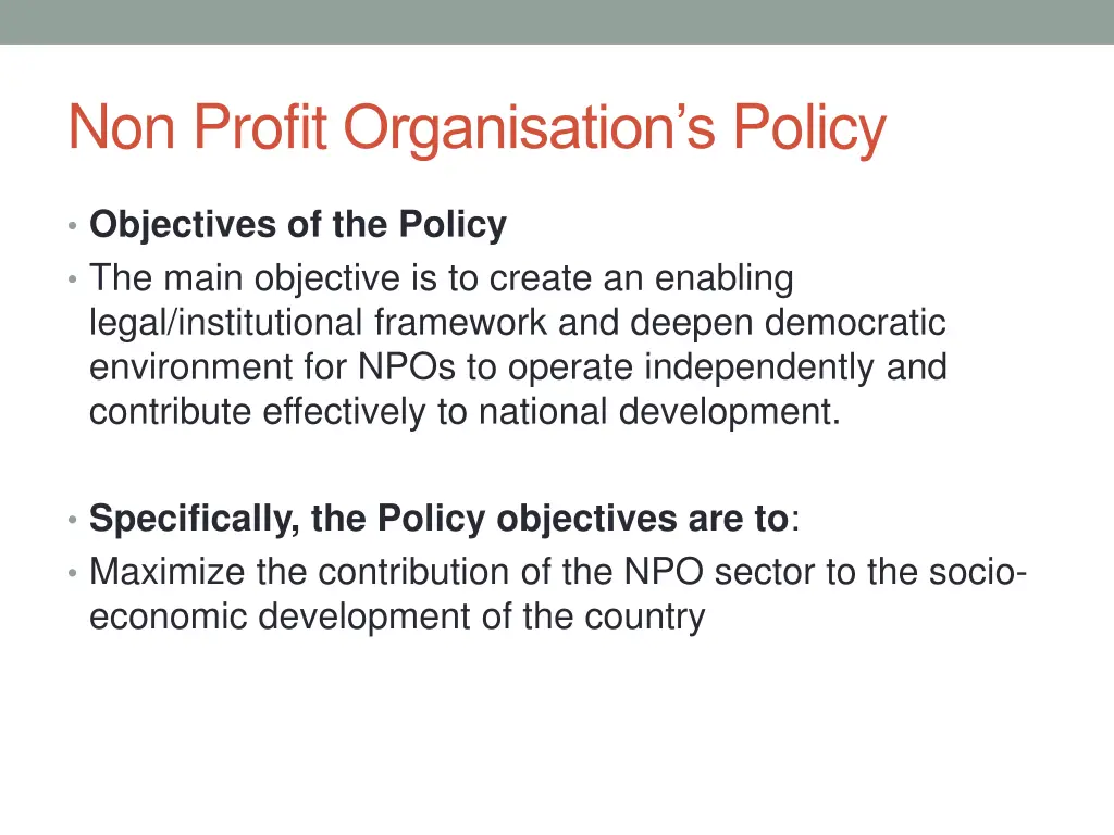 non profit organisation s policy