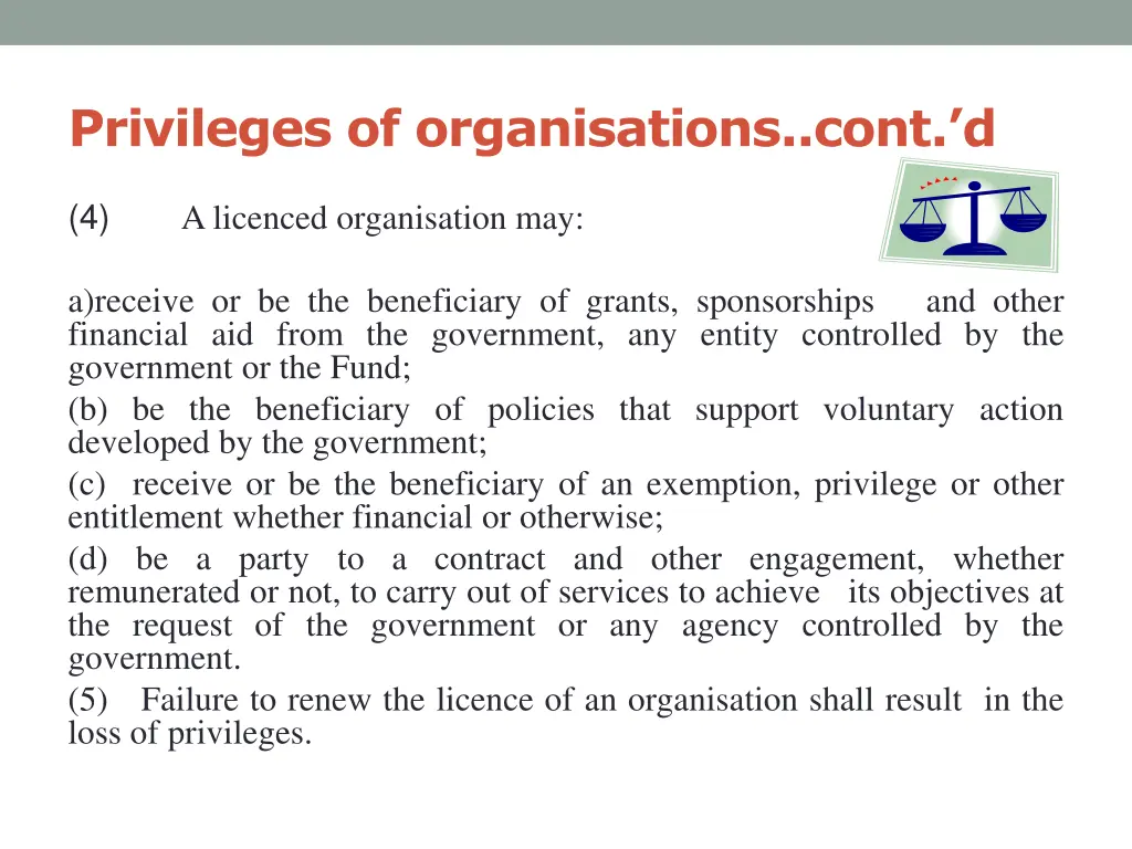 privileges of organisations cont d