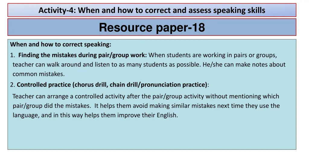 activity 4 when and how to correct and assess