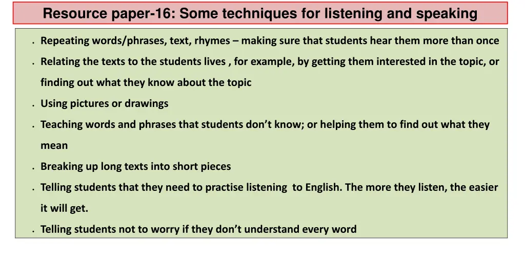 resource paper 16 some techniques for listening