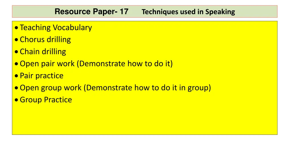 resource paper 17 techniques used in speaking