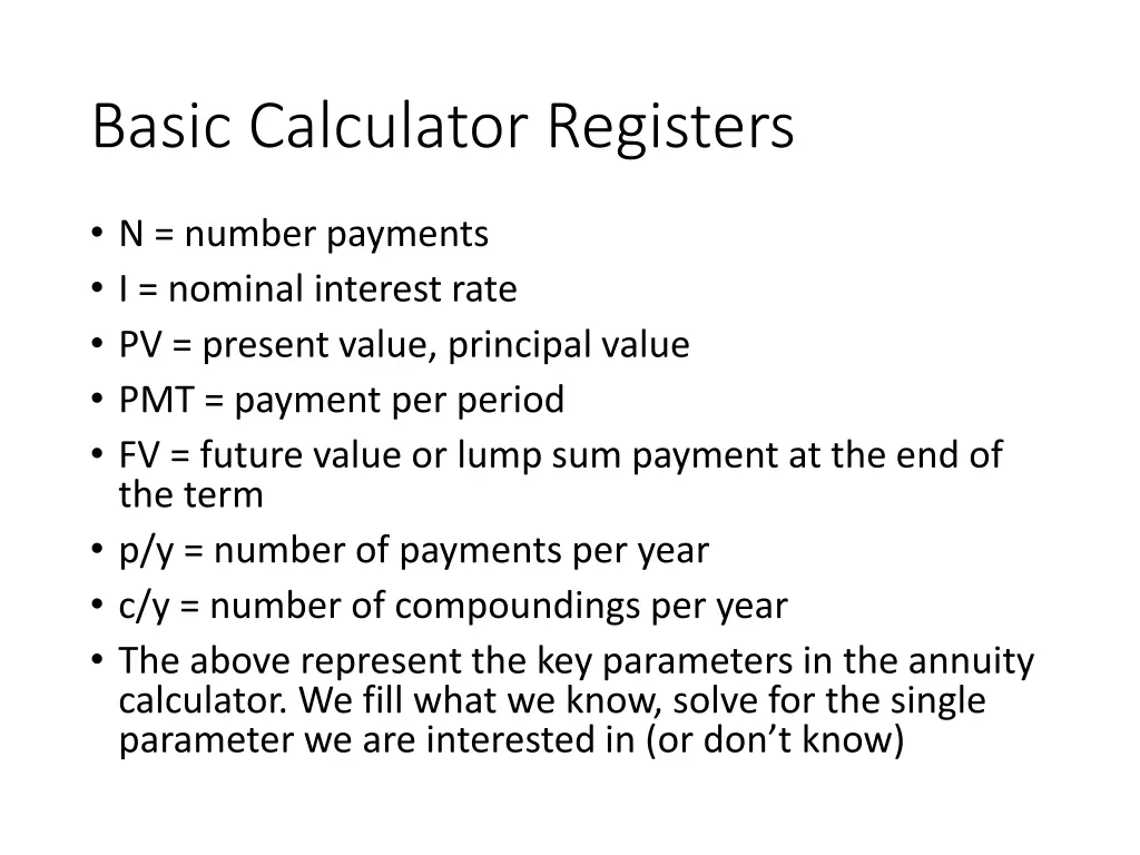 basic calculator registers