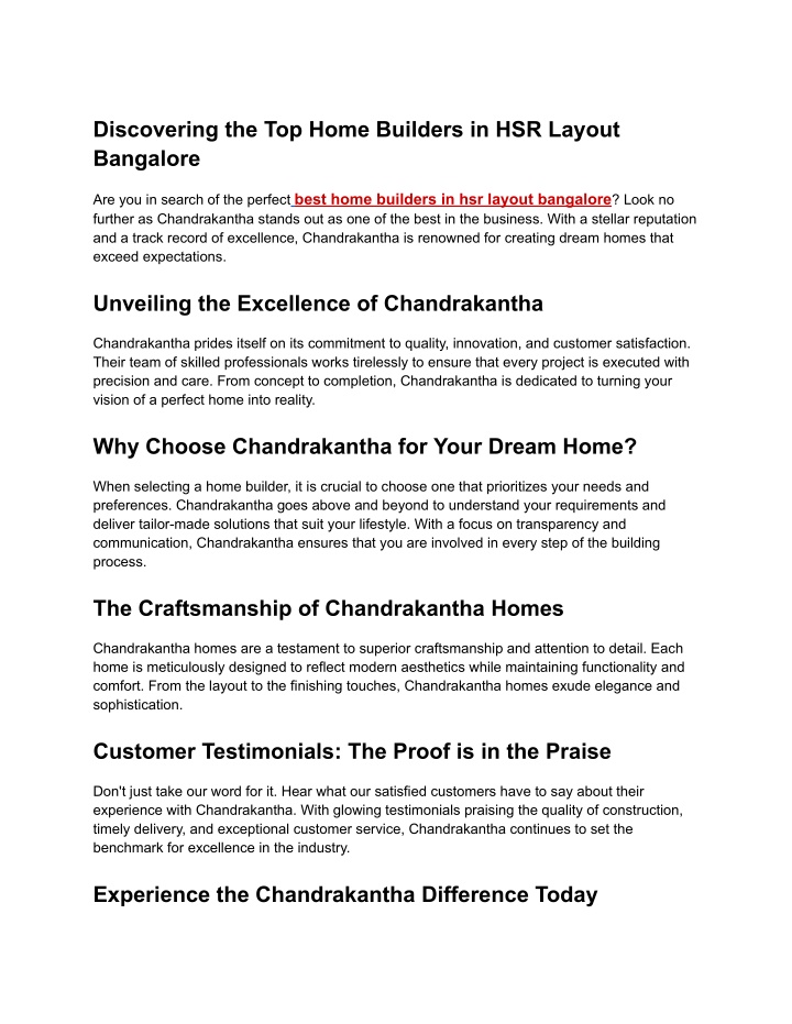 discovering the top home builders in hsr layout